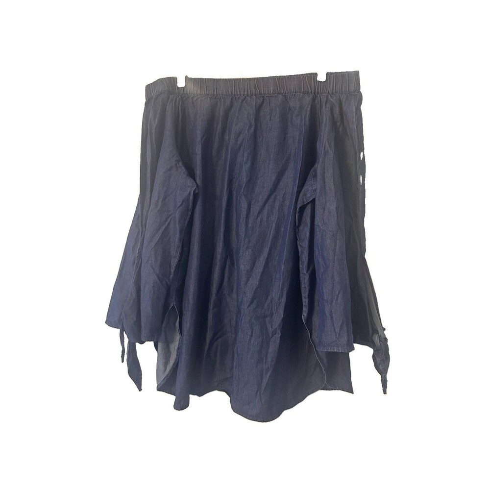 Denim 24/7 Top Women 18W Blue Denim Off the Shoulder 3/4 Tie Sleeve Pullover